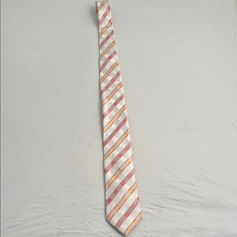 Calvin Klein multicolor red orange white patterned silk tie